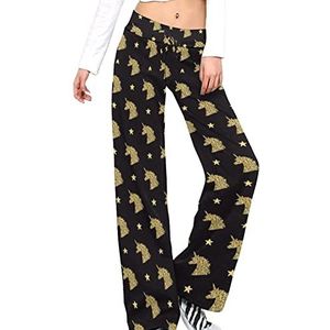 Gouden Magische Eenhoorn Hoofd Yoga Broek Voor Vrouwen Casual Broek Lounge Broek Trainingspak Met Trekkoord XL