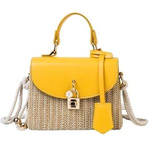 Straw Square Tas, Straw Beach Bags For Women Rattan Purses Straw Crossbody Purse Tote Bag Handbag Shoulder Bag(Yellow)