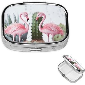 Pillendoosje Pillendoos Flamingo Succulenten Pillenorganizer 2 Compartiment Kleine Pillenetui voor Portemonnee of Pocket Reizen Pillendoos Draagbare Pillencontainer Houder Vitamine Organizer