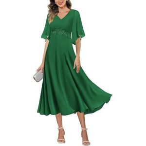 HPPEE Damesjurken voor dames, lange jurk voor moeder van de bruid met mouwen, Empire-taille, A-lijn, chiffon, formele avondjurk, Emerald Groen, 32