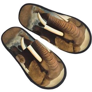BONDIJ Olifanten en baby olifanten door de zee print pantoffels zachte pluche huispantoffels warme instappers gezellige indoor outdoor slippers voor vrouwen, Zwart, one size