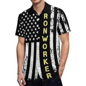 Ironworker Amerikaanse vlag casual herenoverhemden korte mouw met zak zomer strand blouse top S