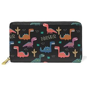 Leuke Baby Dinosaurus Cactus Lederen Womens Rits Portefeuilles Clutch Coin Case