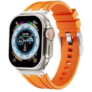 INSTR Zachte Siliconen Band voor Apple Horloge Serie 9 8 7 se 6 5 4 42mm 44mm 45mm Sport Armband voor iWatch Ultra 2 49mm Mannen Rubberen Band(Color:Sliver orange,Size:For ultra 49mm)