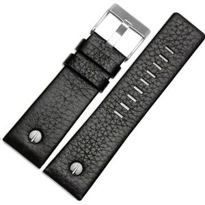 LUGEMA Echt Lederen Band Horlogeband 22 24 26 27 28 30mm Litchi Grain Compatibel Met Diesel DZ4316 DZ7395 DZ7305 Horloge Band Horloge Armband (Color : Black silver buckle, Size : 32mm)