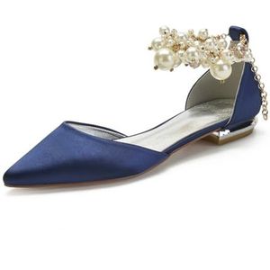 Vrouwen Lage Hak Satijnen Pumps voor Dames Bruids Schoenen Gesloten Teen Jurk Schoenen,Dark blue,40 EU