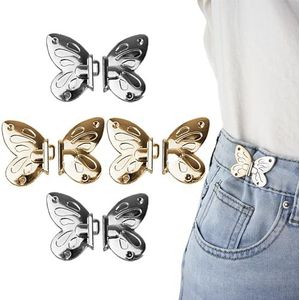 RichLuck 4 paar metalen jeans knopen pinnen, gouden en zilveren vlinder draai taille knopen, geen naaien en geen gereedschap verstelbare broek taille gesp clip