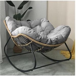 Rotan schommelstoel met kussen, ei-vormig, tuinstoel for binnen, dikke kussens, stalen ei-vormige stoel (grijs)(Light Grey)