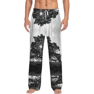 Tree Art Lange loungewear voor heren, nachtkleding, pyjamabroek, nachtkleding met zakken en trekkoord, Wit, S