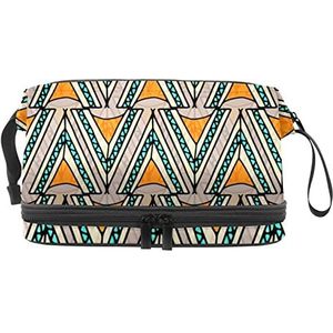 Grote capaciteit reizen cosmetische tas,Boho Tipi patroon,Make-up tas,Waterdichte make-up tas organisator, Meerkleurig, 27x15x14 cm/10.6x5.9x5.5 in