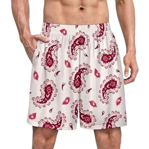 Artistieke Rode Paisley Grappige Pyjama Shorts Voor Mannen Pyjama Bottoms Heren Nachtkleding Met Zakken Zacht