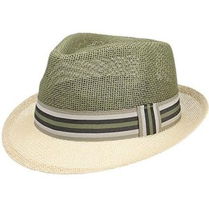 Lipodo Twotone Trilby Strohoed Dames/Heren - strand hoed zonnehoed stro met ripsband voor Lente/Zomer - M (56-57 cm) naturel-groen
