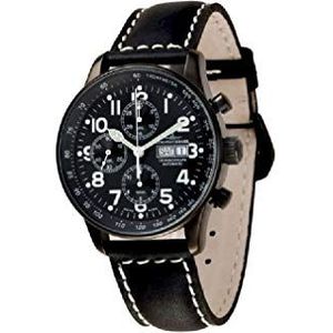 Zeno-Horloge Mens Horloge - X-Large Pilot Chrono Dag Datum zwart - P557TVDD-bk-a1