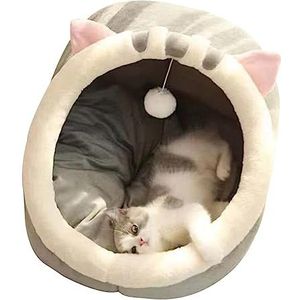 Schattige Kattenbedden Voor Binnen, Zacht Pluche Kattenbed, Grot Met Hangend Speeltje En Wattenschijfje, Halfgesloten Kennel, Gezellige En Comfortabele Kennel Voor Kittens