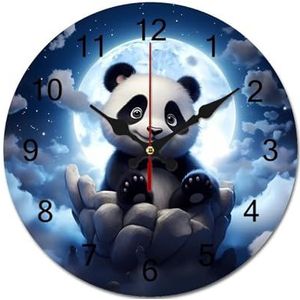 Panda bewonderen de maan houten wandklokken niet-tikkende retro klok thuiskantoor keuken boerderij decor 60 x 60 cm