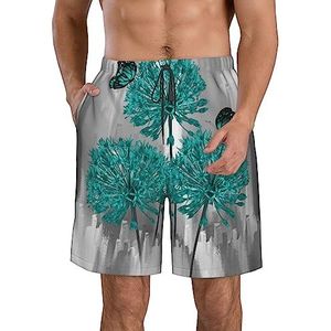 PHTZEZFC Grijze blauwgroene strandshorts voor heren met bloemenprint - lichtgewicht, sneldrogende zwembroek met trekkoord en zakken, Wit, XL
