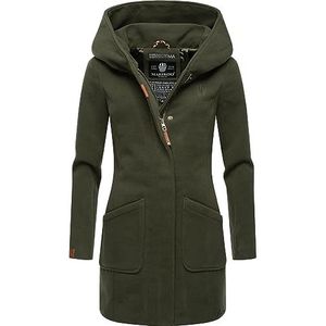 Marikoo Maikoo Winterjas voor dames, warme wollen mantel, lang, met capuchon, XS-XXL, olijfgroen, XL