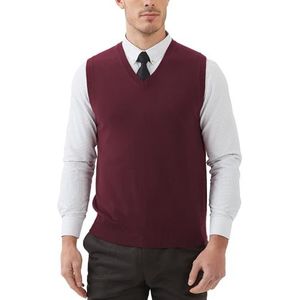 Kallspin Herenwol Gebreide Gilets Sweater Relax Fit V Hals Vest Mouwloze Trui (Bourgondië, M)