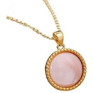 Round Amethysts Quartz Gold Chain Pendant Choker Necklace Women Simple Natural Stone Necklace Female Minimalist Jewelry (Color : Pink Shell)