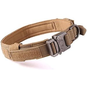Tactische nylon halsband en riem Verstelbare trainingshalsband voor kleine middelgrote grote hond - Khaki,XL