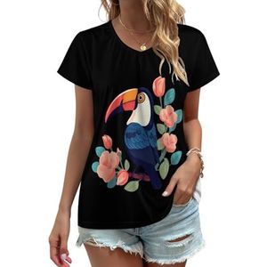 Rose Toucan Dames V-hals T-shirts Leuke Grafische Korte Mouw Casual Tee Tops 5XL