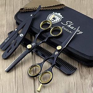 SHARPY Engeland - Professionele kappersschaarset + scheermes, matzwarte schaar voor haarstyling, klassieke kappersschaar voor glad snijden, salonknipschaar, stalen schaar - adviesprijs 34,99