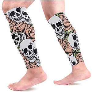 EZIOLY Suiker Skull Flower Sport Kalf Compressie Mouwen Been Compressie Sokken Kalf Guard voor hardlopen, Fietsen, Moederschap, Reizen, Verpleegkundigen