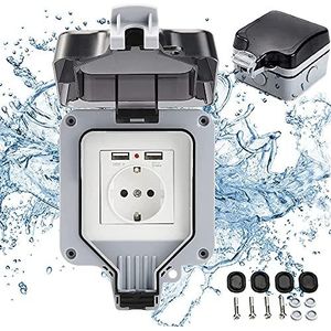 Waterdicht Buitenstopcontact - Opbouwstopcontact - IP66 - USB-stopcontact - Voor Keuken Badkamer Garage Zwembad en Tuin