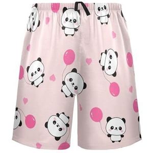 LI ZHI XIN Herenpyjamabroek, korte pyjamabroek, zomer casual shorts, elastische tailleband met trekkoord, rechte losse pasvorm met 2 zakken, S-XXL panda-ballonpatroon, Meerkleurig, S