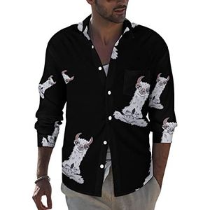 Yoga Llama Alpaca Heren Revers Shirt Lange Mouw Button Down Print Blouse Zomer Pocket Tees Tops S
