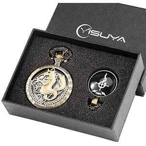 4 stks/set Quartz zakhorloge geschenk set met zwarte full metalen ketting hanger ontwerp klok doos sets Geschenkdoos Organizer (Color : Bronze Watch Set)
