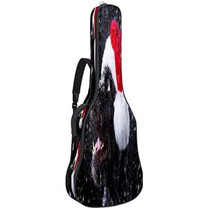 Tas voor akoestische gitaar, waterdicht, schokbestendig, met schouderriem en handvat, gitaartas Gig Bag, kleurrijk patroon, winter-sneeuwhond, met kerstmuts, 107 x 4,7 cm