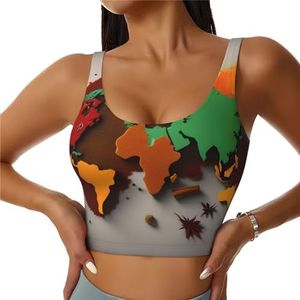 Wereldkaart Gemaakt van Specerijen Print Comfortabele Vrouwen Sport Vest Yoga Workout Vest voor Vrouwen Lichtgewicht Zomer, Zwart, M