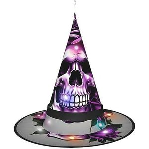 OdDdot Paarse roos schedel heksenhoed - LED gekleurd licht, geschikt voor Halloween, Kerstmis, rollenspel en meer