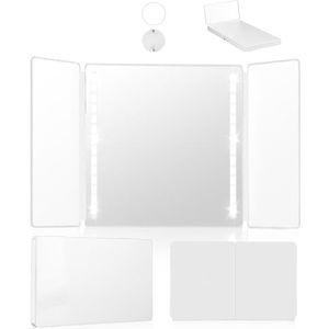 Xespis 360 graden spiegel met verlichting, spiegel haar zelf knippen, oplaadbare make-upspiegel, in hoogte verstelbaar, opvouwbaar, met 10 x vergrotingsspiegel, voor haarstyling, make-up (wit)