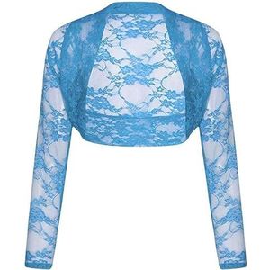 FASHIONISM Dames lange mouw bijgesneden kant bolero shrug dames oversized rekbare kant pure feestkleding open vest maat 14-26, Turkoois, 42