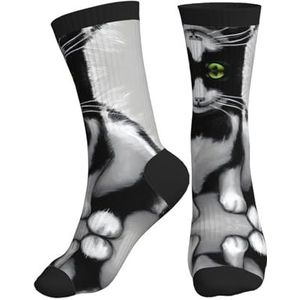 XTYGETY Zwart En Wit Katten Print Mid-Crew Atletische Sokken Voor Mannen Ademende Sokken Sport Sok Voor Running Vrouwen Sok, Zwart, One size