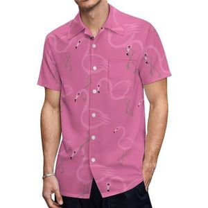 Flamingo Roze Heren Korte Mouw Shirts Casual Button Down Shirts Zomer Tops Met Zak