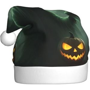 SSIMOO Green Ghost Horror Halloween pompoen pluche kerstmuts voor volwassenen, feestelijke feesthoed, ideaal feestaccessoire voor bijeenkomsten