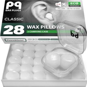PQ Wax Oordopjes voor Slaap - 28 Siliconen Wax Oordopjes voor Slapen en Zwemmen - Gel Oordopjes voor Ruisonderdrukking & Oorbescherming - Slaapoordopjes met Geluidsblokkering Niveau 32 Db, 28 Kussens
