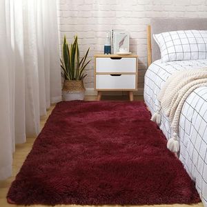 Modern Zacht Shaggy Tapijt Lichte Luxe Minimalistische Stijl Woonkamer Shaggy Antislip Comfortabele Grote Tapijten for Kinderwoonkamer(Wine Red,140 * 200cm)