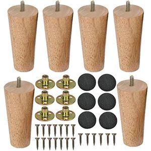 LCOUACEO Meubelpoten, hout, tafelpoten, 6 stuks, conisch model, vervanging, 12 cm, bankpoten, houten poten voor meubels, kast, poten, kastpoten met rubberen pads voor tafel, bank, bed, kast, bank
