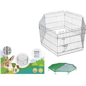 Vadigran - Zeshoekige box met net, 60 x 60 cm voor puppy's en konijnen