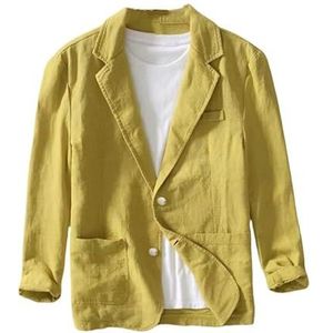 Heren Casual Blazer Jas Ademend Katoen Linnen Normale Pasvorm Sportjas Omslagkraag Kostuum Jassen Lichtgewicht Twee Knoop Zomer Sport Kostuum Jassen Geel M
