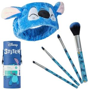 Disney Stitch make-up kwastenset voor vrouwen pluizige make-up hoofdband oogschaduw borstels reiskoffer steek geschenken (blauw)