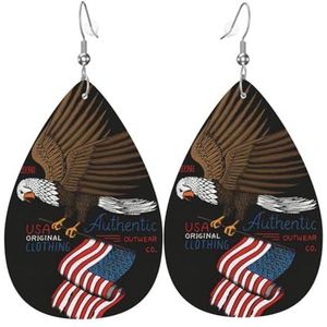 Usa Patriottic Eagle met Amerikaanse vlag bedrukte lederen oorbellen, hart mode vrouwen oorbellen, lichtgewicht oorbellen voor vrouwen, Eén maat, Sterling zilver, Geen edelsteen