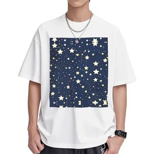 Marineblauwe hemel en ster print dames katoenen T-shirts casual korte mouw tuniek tops ronde hals zomer basic losse pasvorm T-shirt, Wit, S