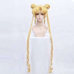 Sailor Moon Cosplay Pruik Tsukino Usagi Cosplay Blonde Dubbele Paardenstaart Lange Vezel Synthetisch Haar