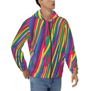 WOmeng Regenboog Lijnen Print Heren Hoodie Ademend Casual Sportkleding Werk Comfortabel Lange Mouw Sweatshirt, Zwart, S