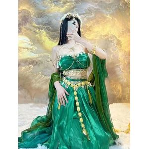 Arabische Prinses Cosplay Kostuums Vrouwen Indian Buik Dans Jurk Hanfu Groen Set Party Cosplay Fancy Outfit